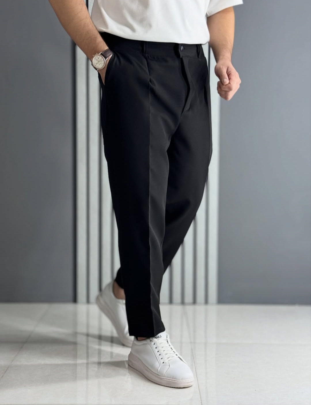 شلوار مردانه مام فیت مازراتی دکمه دار گرم بالا - رنگ مشکی