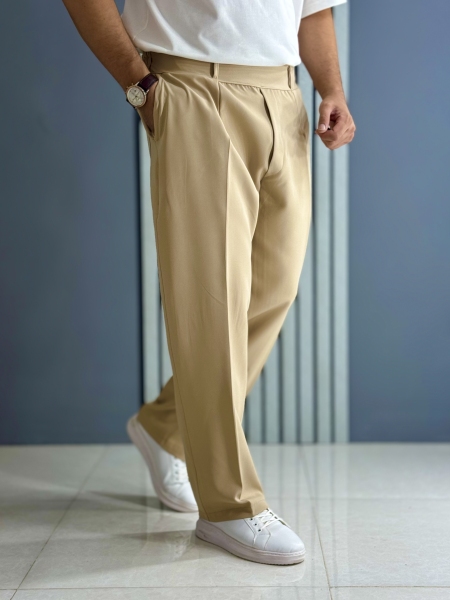 شلوار نیم بگ مازراتی مردانه - رنگ کرم