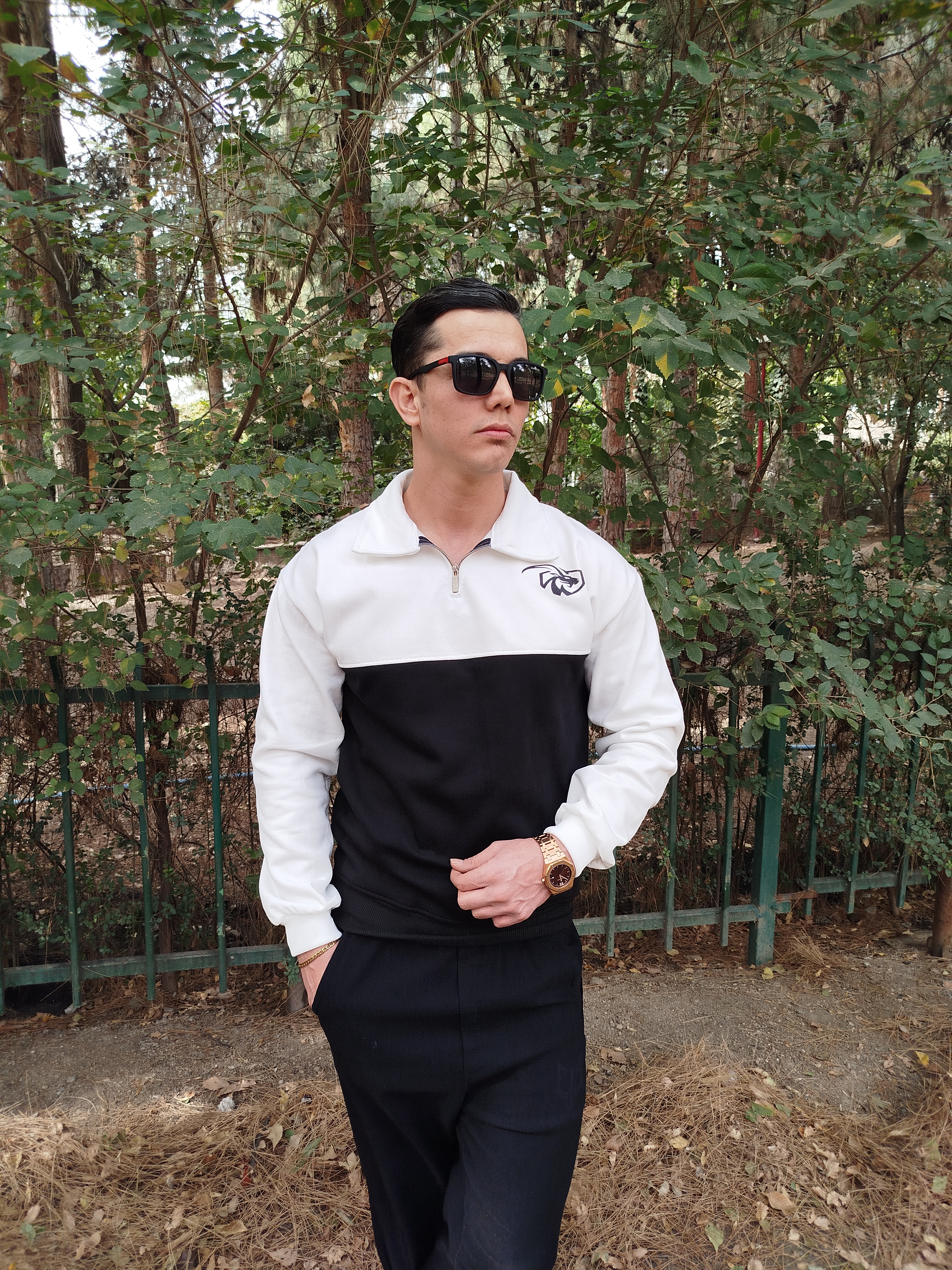 دورس پنبه سه نخ نیم زیپ مردانه - رنگ سفید