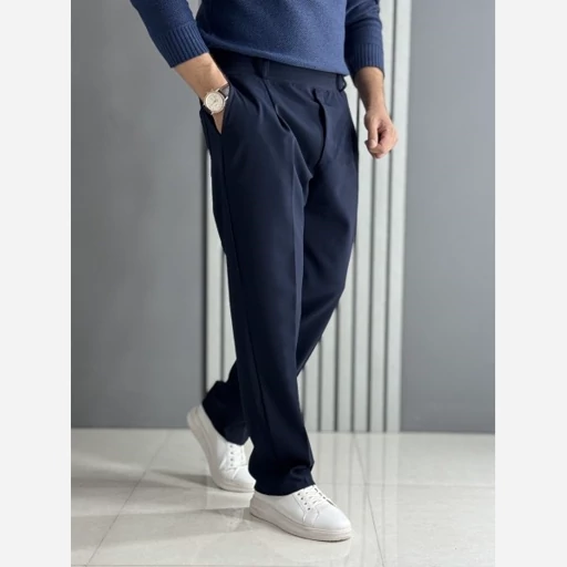 شلوار مردانه نیم بگ مازراتی گرم بالا - رنگ سرمه ای