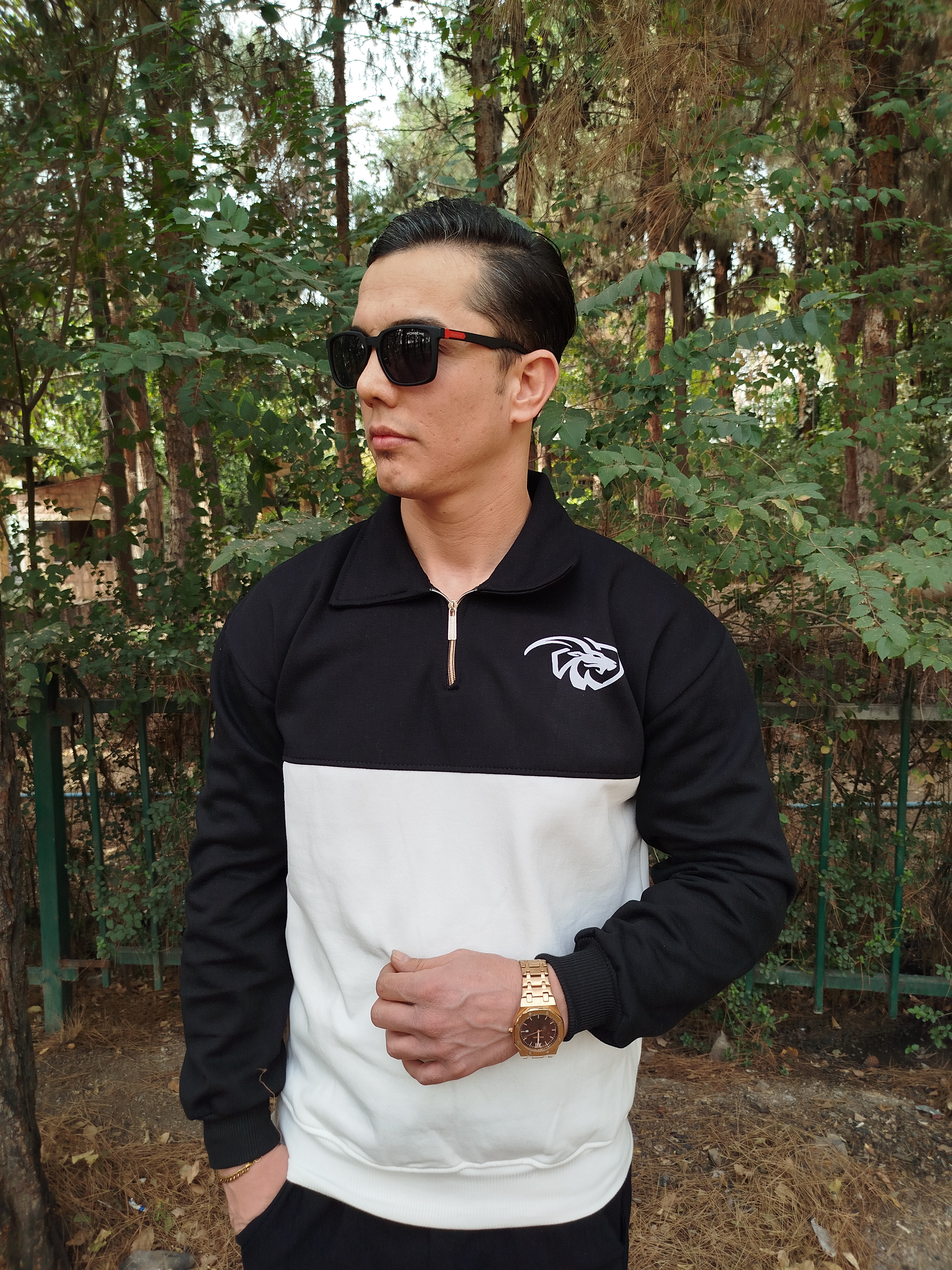 دورس پنبه سه نخ نیم زیپ مردانه - رنگ مشکی