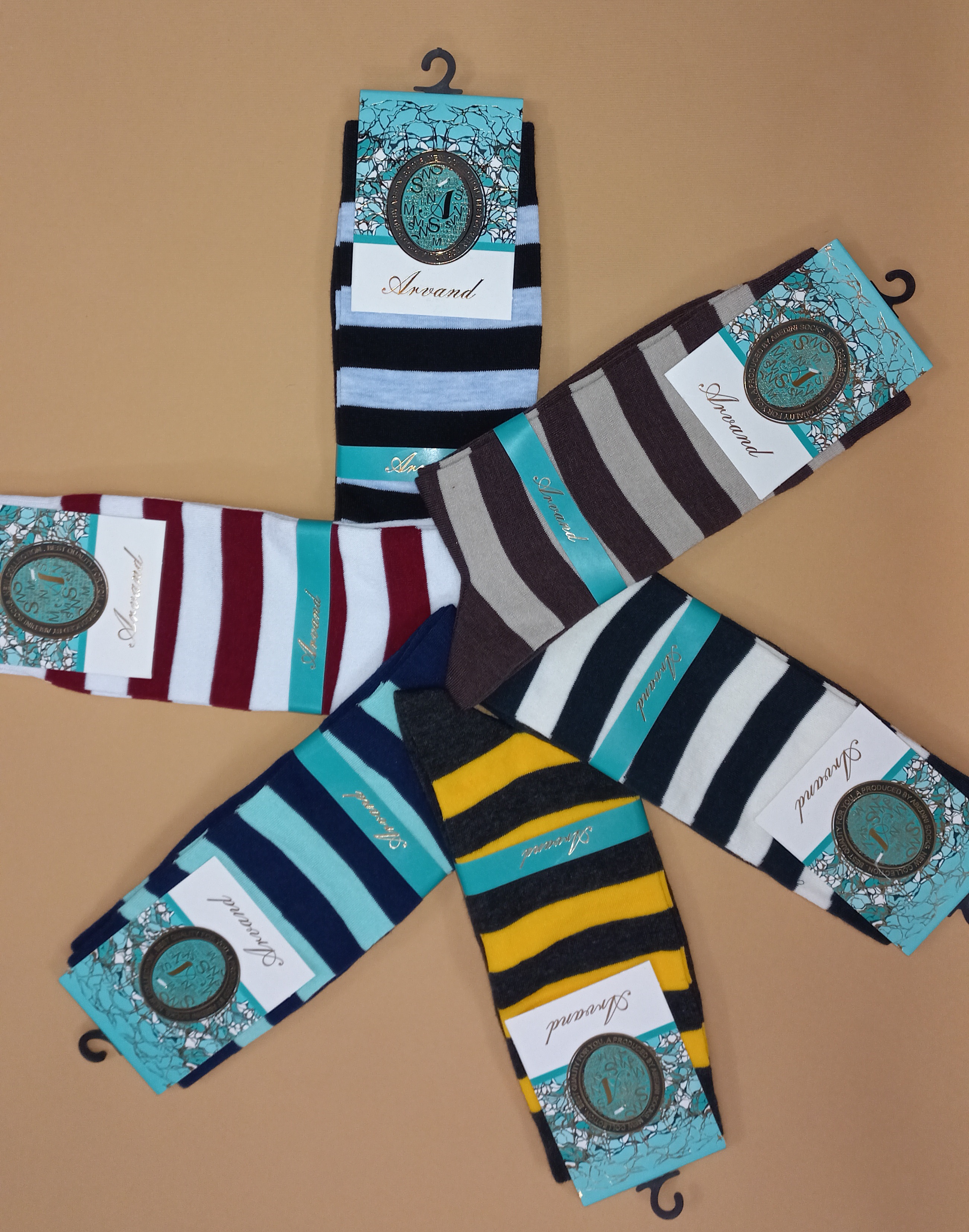 جوراب نخی ساق بلند طرح راه راه